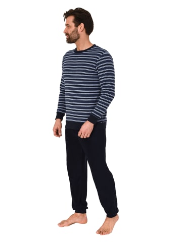 NORMANN langarm Frottee Schlafanzug Pyjama Bündchen - 82298 in dunkelblau