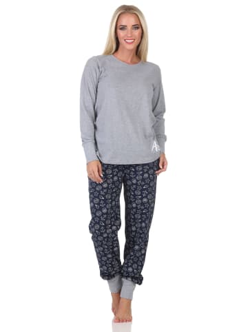 NORMANN Langarm Pyjama Schlafanzug Bündchen Maritimer Look in grau
