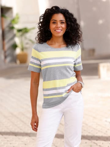 Sieh an! Kurzarmshirt in grau-meliert-zitrone-gestreift