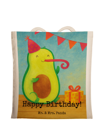 Mr. & Mrs. Panda Tote Bag Avocado Geburtstag Design mit Spruch in Weiß