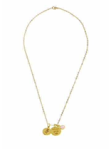 Gemshine Halskette mit Anhänger Fitness Runner - Never Give Up - Sportschmuck Jogging Rosenquarz in gold coloured