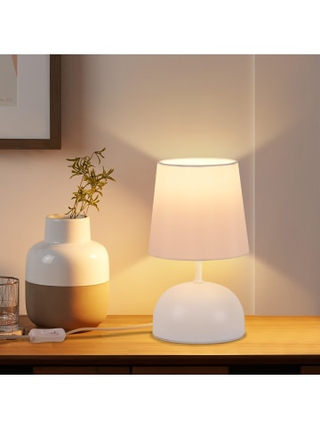 ZMH Tischleuchte E14 in weiß runde Stoffschirm