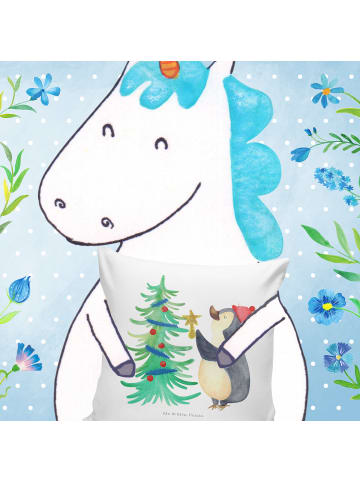 Mr. & Mrs. Panda Zierkissen Pinguin Weihnachtsbaum ohne Spruch in Weiß