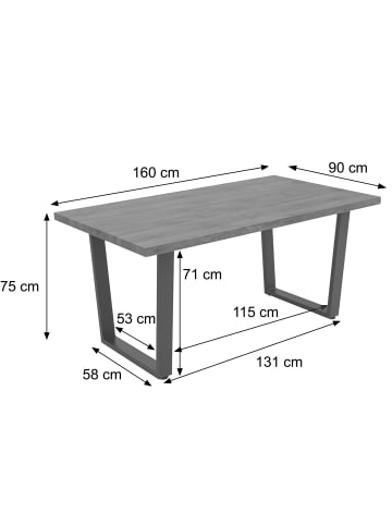 MCW Esszimmertisch O61 Industrial MDF Metall 160x90cm, Helle Eiche-Optik