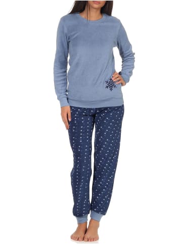 NORMANN Frottee Pyjama Schlafanzug Bündchen Eiskristall - 50133 in blau