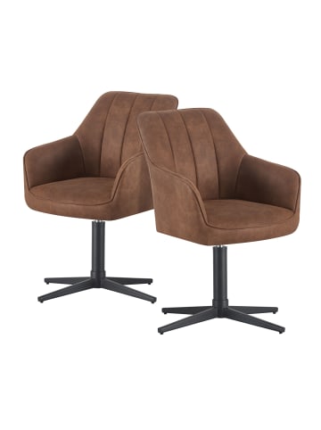 DUBI Möbel 2er-Set: Drehstuhl THOMAS-NIKA in Wildleder-Braun- (B)57 x (H)85 x  (T)62 cm
