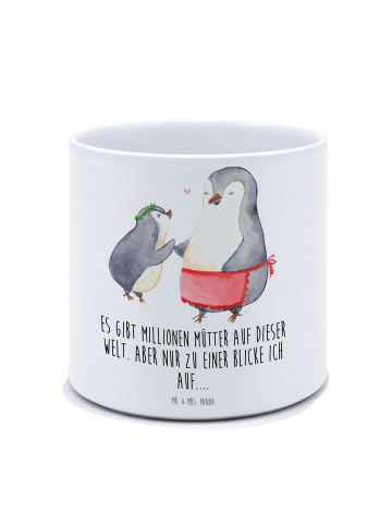 Mr. & Mrs. Panda Pflanzgefäß Pinguin mit Kind mit Spruch in Weiß