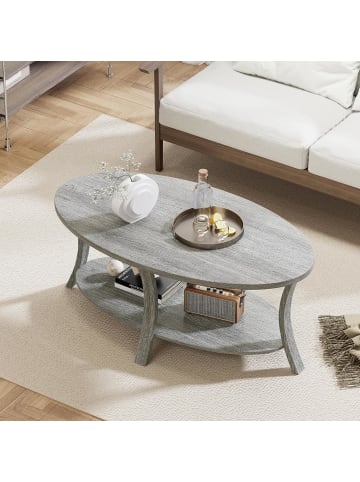 COSTWAY Couchtisch mit Ablage in Grau