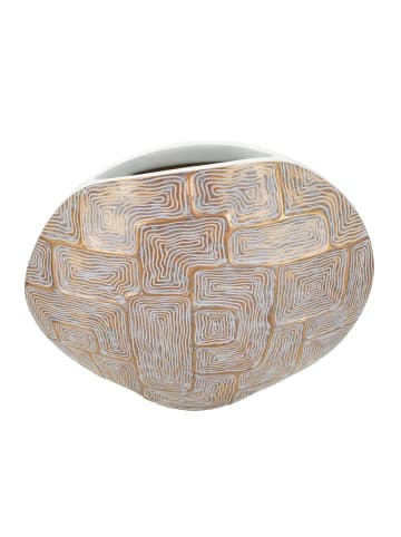 Mauro Ferretti Goldene Harzvase mit abstrakten Linien, 48 x 13 x 44,5 cm