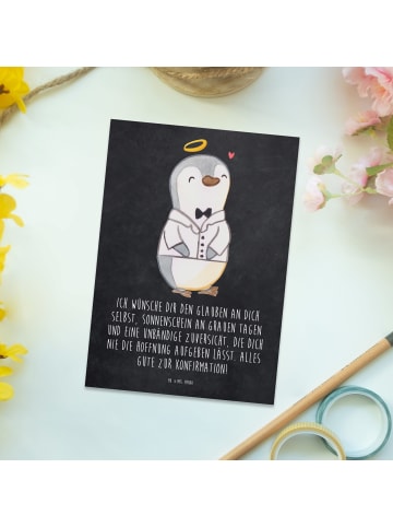 Mr. & Mrs. Panda Postkarte Pinguin Konfirmation Hemd mit Spruch in Kreidetafel