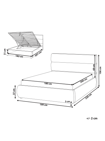 Beliani Doppelbett BONIFACIO in Grau/Schwarz - (W) 199 x (H) 106 x (L) 230 cm