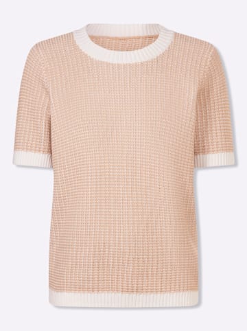 Sieh an! Kurzarm-Pullover in beige-ecru-gemustert