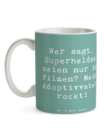 Mr. & Mrs. Panda Kaffeetasse Spruch Adoptivvater Superheld mit S... in Meeresbrise