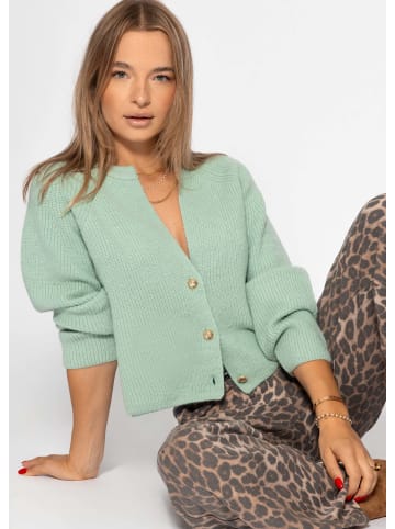 SASSYCLASSY Cardigan mit V-Ausschnitt in Salbeigrün