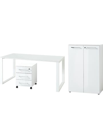 KADIMA DESIGN Büro-Set Schreibtisch Schrank Container Glasfront Modern in Weiß