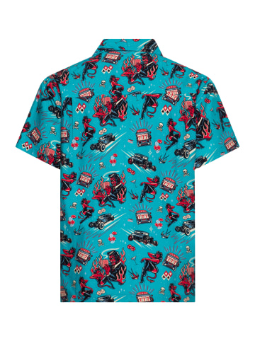 King Kerosin King Kerosin Hawaiihemd Rockabilly Hot Devil in blau