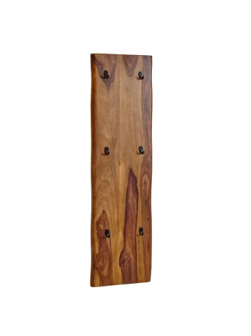 KADIMA DESIGN Wandgarderobe aus Sheesham Massivholz, Baumkanten, 6 stabile Haken