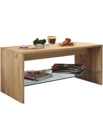 VCM Holz Sofatisch Couchtisch Schublade Glas Wisal in Honig-Eiche