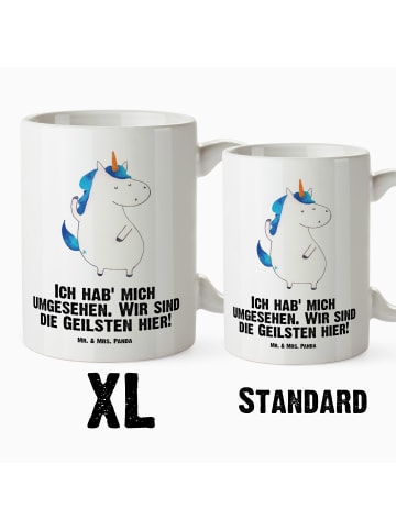 Mr. & Mrs. Panda Kaffeebecher Einhorn Mann mit Spruch in Weiß