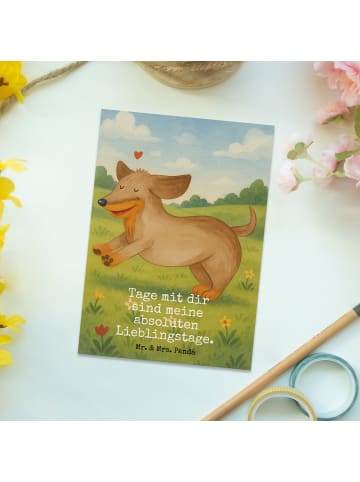 Mr. & Mrs. Panda Postkarte Hund Dackel Design mit Spruch in Weiß