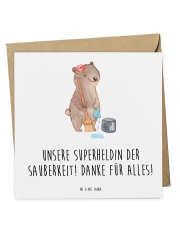 Mr. & Mrs. Panda Deluxe Karte Putzfrau Superheldin mit Spruch in Weiß