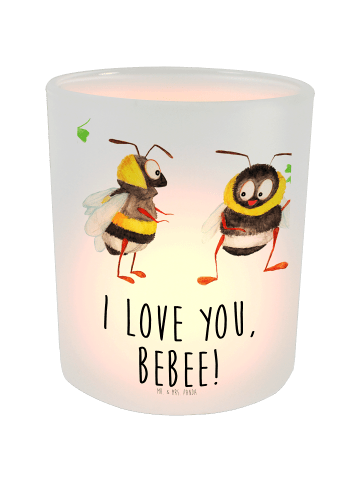 Mr. & Mrs. Panda Windlicht Glas Bienen Paar mit Spruch in Transparent