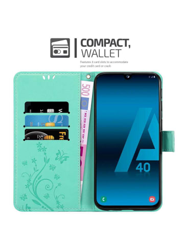 cadorabo Hülle für Samsung Galaxy A40 Blumen Design in FLORAL TÜRKIS