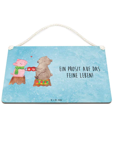 Mr. & Mrs. Panda Schild Glühschwein Sause mit Spruch in Eisblau