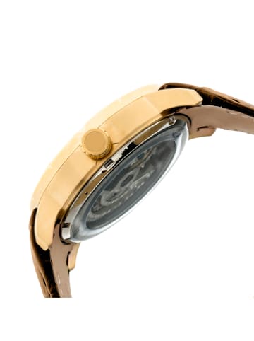 Heritor Ryder Skelett-Uhr mit Lederarmband in Brown/Gold