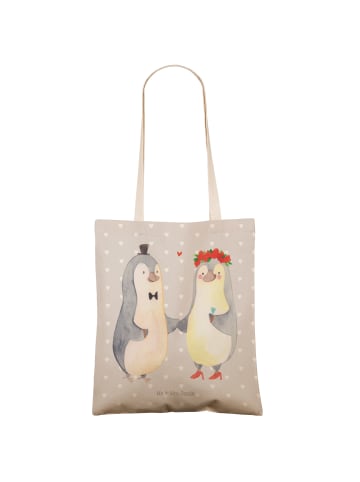 Mr. & Mrs. Panda Tote Bag Pinguin Heirat ohne Spruch in Grau Pastell