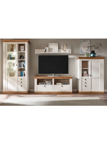 Furn.Design Wohnwand 4-teilig weiß Pinie, Eiche Wotan 376 cm, Schrankwand im Landhaus-Stil