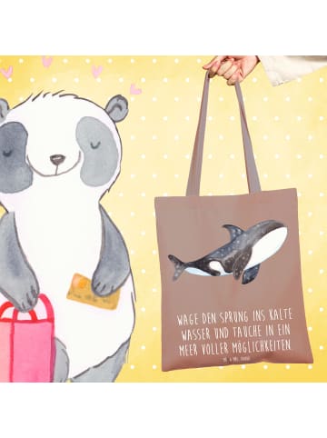 Mr. & Mrs. Panda Shopping Tasche Orca mit Spruch in Braun Pastell