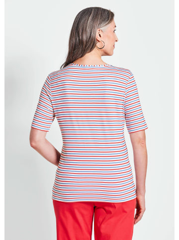 GOLDNER Kurzgröße:  Maritimer Streifenlook mit V-Ausschnitt in rot / weiß / geringelt