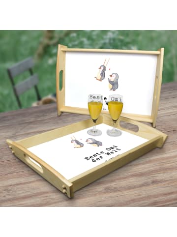 Mr. & Mrs. Panda Deko Tablett Pinguin Beste Omi der Welt mit Spruch in Weiß