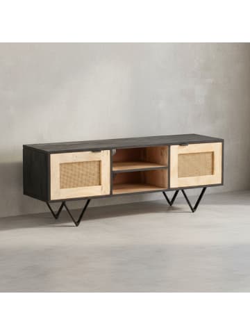KADIMA DESIGN Lowboard Mango Massivholz / Rattan 120x44x35 cm TV-Kommode mit zwei