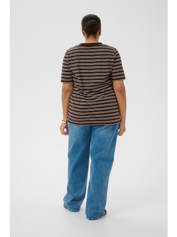KAFFE curve T-Shirt kurzarm KCjilla Regular fit in Chocolate Brown/Chalk Stripes