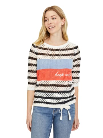 Betty Barclay Lochstrick-Pullover mit Ringel in Weiß/Schwarz