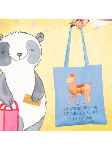 Mr. & Mrs. Panda Schultertasche Alpaka Stolz mit Spruch in Sky Blue