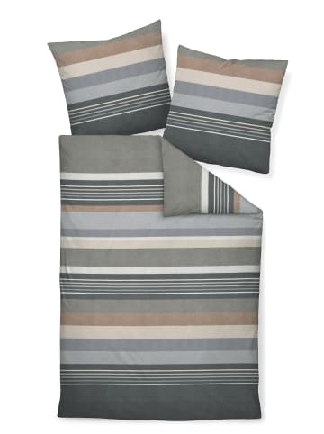 Janine Premium Flanell Bettwäsche Davos - Streifenmuster in grau, braun in grau