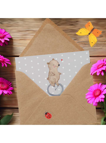 Mr. & Mrs. Panda faltkarte Bär Einrad fahren mit Spruch in Grau Pastell