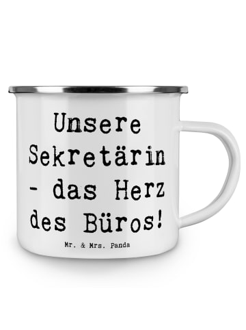 Mr. & Mrs. Panda Camping Emaille Tasse Spruch Sekretärin Herz mi... in Weiß