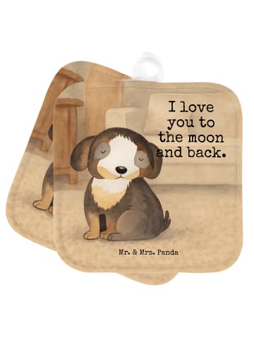 Mr. & Mrs. Panda Topflappen Hund Entspannen Design mit Spruch in Weiß