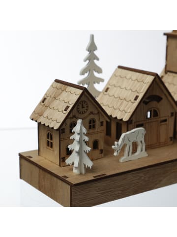 MARELIDA LED Weihnachtsdorf Winterlandschaft Timer L: 30cm in braun
