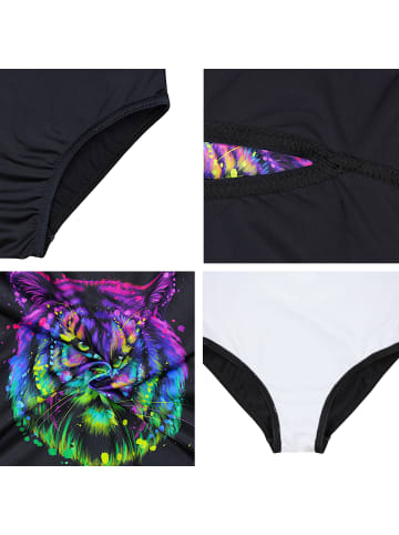 Aquarti Mädchen Badeanzug mit Ringerrücken Print in schwarz-kombi