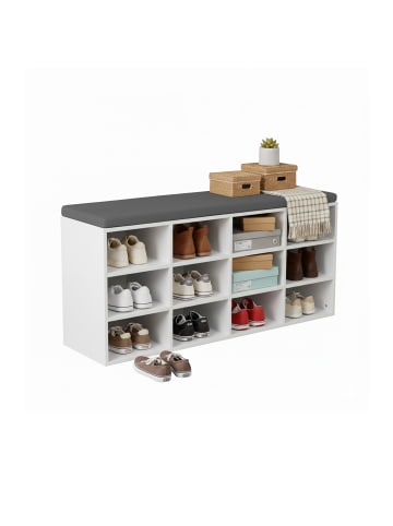 relaxdays Schuhbank in Weiß/Grau - (B)104 x (H)48 x (T)30,5 cm