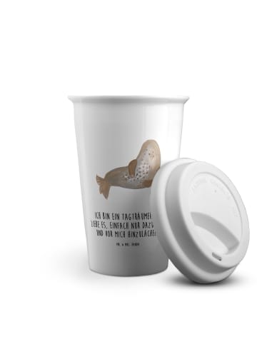 Mr. & Mrs. Panda Kaffeebecher Robbe Lachen mit Spruch in Weiß