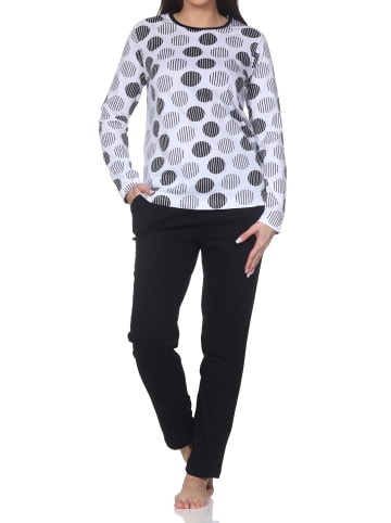 NORMANN Langarm Schlafanzug Pyjama Tupfen Punkte Design in schwarz