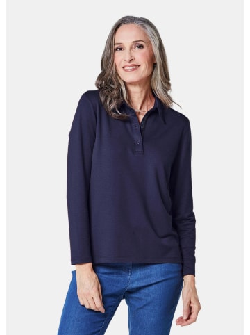 GOLDNER Langarm Poloshirt mit Schmuckband an Knopfleiste in marine