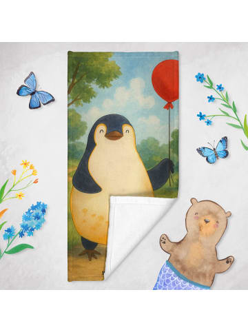 Mr. & Mrs. Panda Strandtuch Pinguin Luftballon Design ohne Spruch in Eisblau