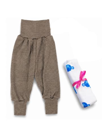 Kinderhaus Blaubär Baby-Hose Lang mit Nabelbund & Mulltuch Blaubaer in Walnuss